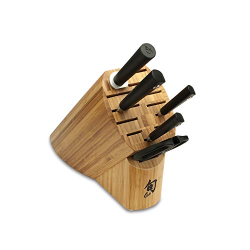 Shun Sora 6-Piece Block Set Including 3.5-Inch Paring Knife, 6-Inch Utility Knife, 8-Inch Chef's Knife, Herb Shears, Combination Honing Steel and 11-Slot Bamboo Block; Stainless Steel Knife Set