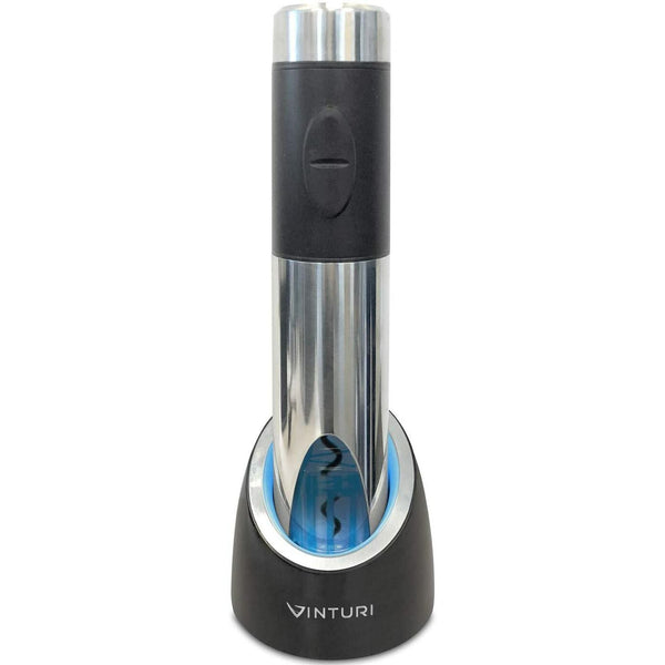 Vinturi Electric Rechargeable Wine Opener with Base and Foil Cutter, Silver