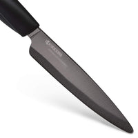 Kyocera Innovation Series Ceramic 4.5" Utility Knife with Soft Touch Ergonomic Handle, Black Blade, Black Handle