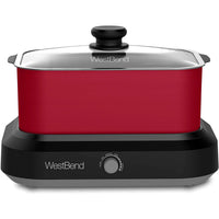 West Bend 87905R Large Capacity Non-Stick Versatility Slow Cooker with 5 Different Temperature Control Settings Dishwasher Safe, 5-Quart, Red