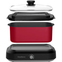 West Bend 87905R Large Capacity Non-Stick Versatility Slow Cooker with 5 Different Temperature Control Settings Dishwasher Safe, 5-Quart, Red