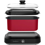 West Bend 87905R Large Capacity Non-Stick Versatility Slow Cooker with 5 Different Temperature Control Settings Dishwasher Safe, 5-Quart, Red