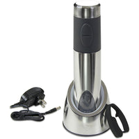 Vinturi Electric Rechargeable Wine Opener with Base and Foil Cutter, Silver