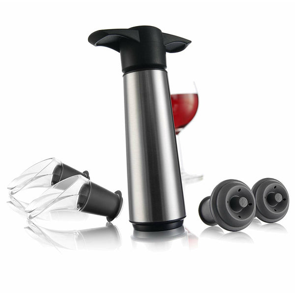 The Original Vacu Vin Wine Saver with 2 Vacuum Stoppers and 2 Wine Servers - Stainless Steel