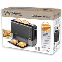 West Bend 77224 QuikServe Slide Through Wide Slot Toaster with Cool Touch Exterior and Removable Crumb Tray, 2-Slice, Black