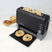 West Bend 77224 QuikServe Slide Through Wide Slot Toaster with Cool Touch Exterior and Removable Crumb Tray, 2-Slice, Black