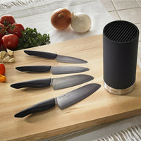 Kyocera Universal Knife Block Set Includes: Black Soft Touch Round Block and 4 Innovation Series Ceramic Knives, Z212 Black Blades