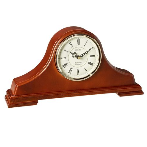 Seiko QXJ008BLH Mantel Chime Clock Dark Brown Solid Oak Tambour Case