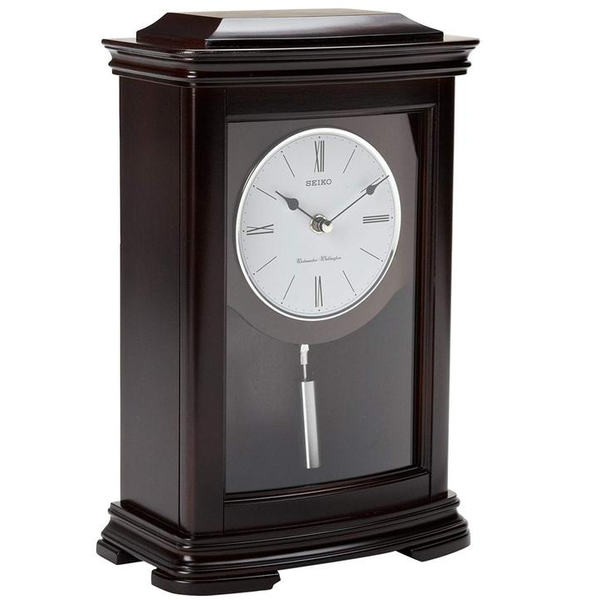 Seiko QXQ013BLH Mantel Chime with Pendulum Clock Dark Brown Alder Case