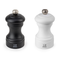 Peugeot 2/24291 Bistro 4 Inch Black Matte Pepper Mill and 4 Inch White Matte Salt Mill Set