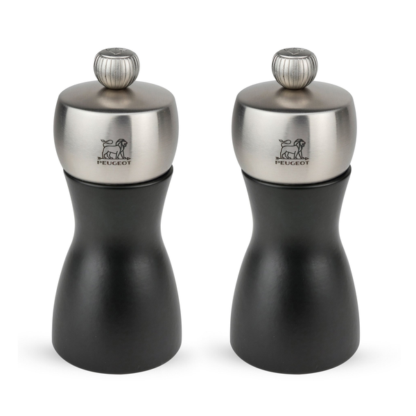 Peugeot 2/21283 Fidji Stainless Steel Salt and Pepper Mill Set, 12cm/4 3/4-Inch, Black Matte